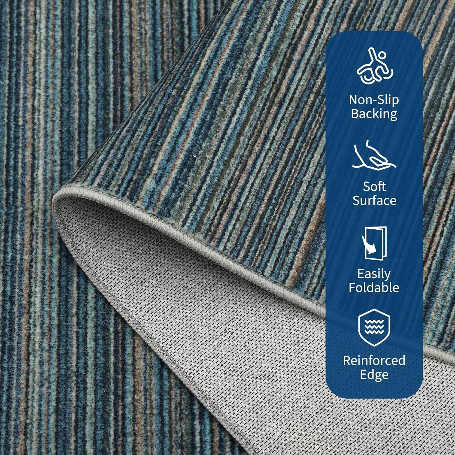 GarveeHome Modern Abstract 9x12 Area Rugs for Living Room, Large Soft Washable Rugs with Non Slip Backing, Non-Shedding & Easy Care Striped Accent Carpet, Indoor Foldable Mats for Home Decor, Blue