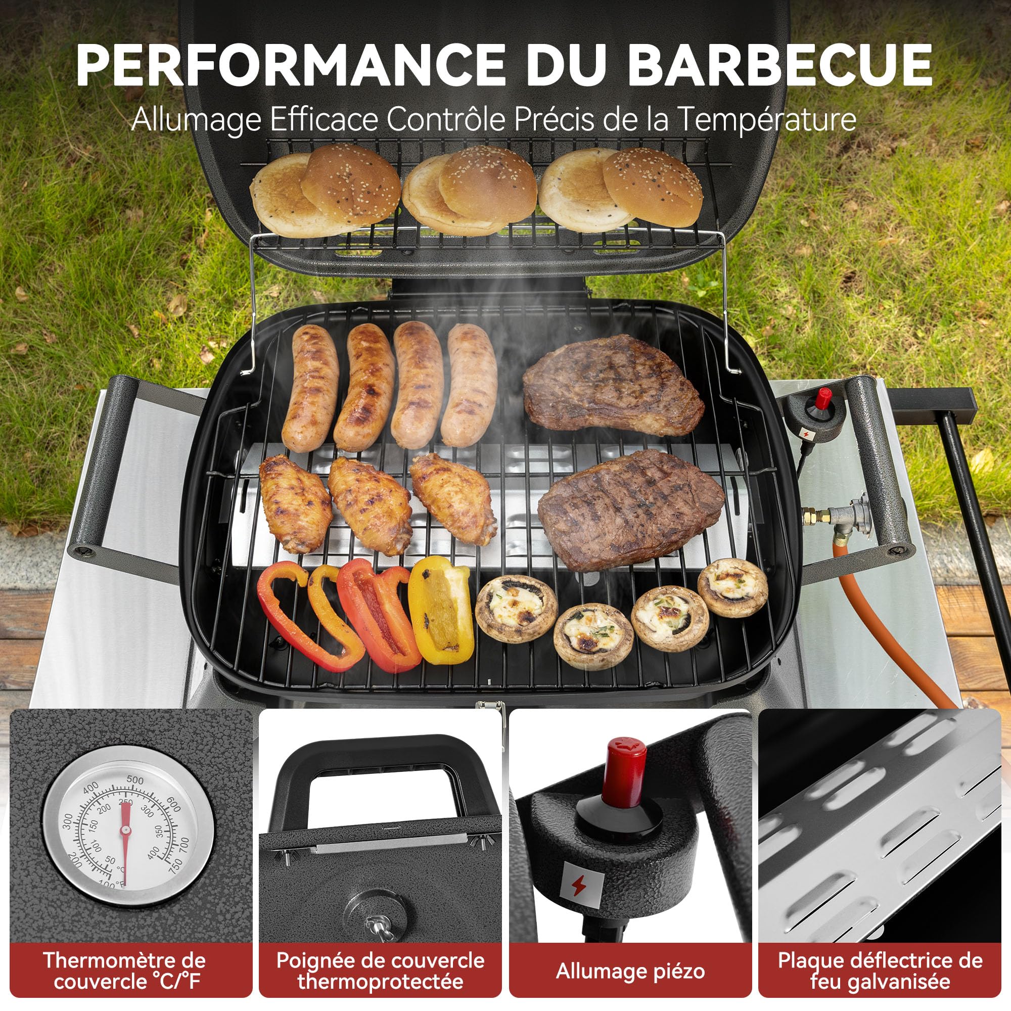 Royal Gourmert Barbecue à gaz Portable de 3,5 KW, Barbecue de Table à gaz avec poignées et Pieds rabattables, Barbecue de Camping pour Le Jardin ou la Terrasse