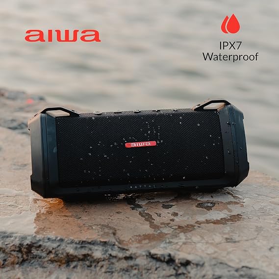 AIWA Exos-3 Waterproof Bluetooth Speaker, 60W Peak Power, 20-Hour Playtime, Stereo Sound, USB-C Charging, IPX7 Waterproof, Wireless Pairing, Perfect for Outdoor Adventures