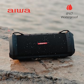 AIWA Exos-3 Waterproof Bluetooth Speaker, 60W Peak Power, 20-Hour Playtime, Stereo Sound, USB-C Charging, IPX7 Waterproof, Wireless Pairing, Perfect for Outdoor Adventures