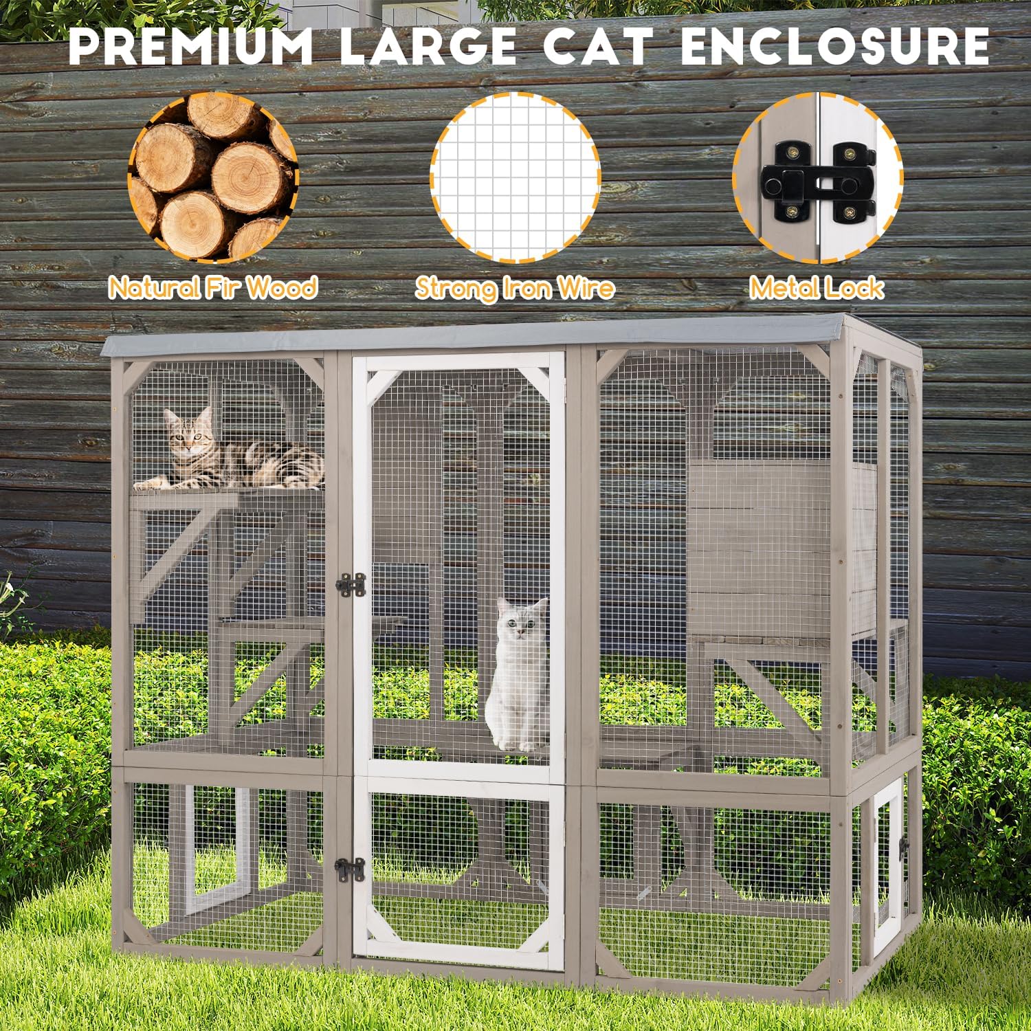 Ketive Catio Outdoor Cat Enclosure, Wooden Cat Catio, Large Weatherproof Cats House with Multiple Platforms and 1 Resting Boxes for Multiple Cats