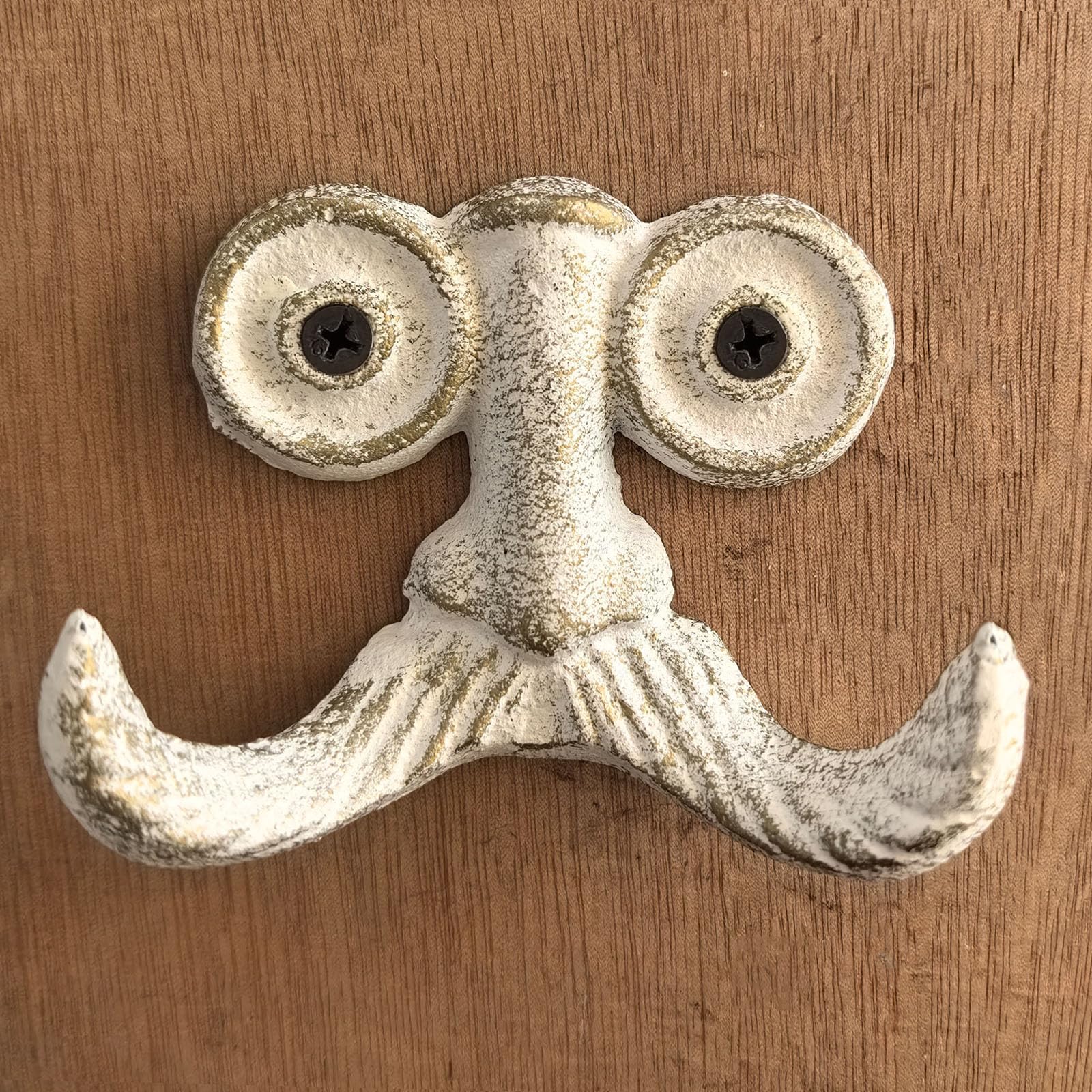 Cast Iron Hook, Heavy Duty Vintage Cast Iron Hook for Hanging, Art Decorative Antique Beard Shape Wall Hanger with 2 Hooks and Screws for Coat, Scarf, Bag, Towel, Key, Cap (1Pcs)