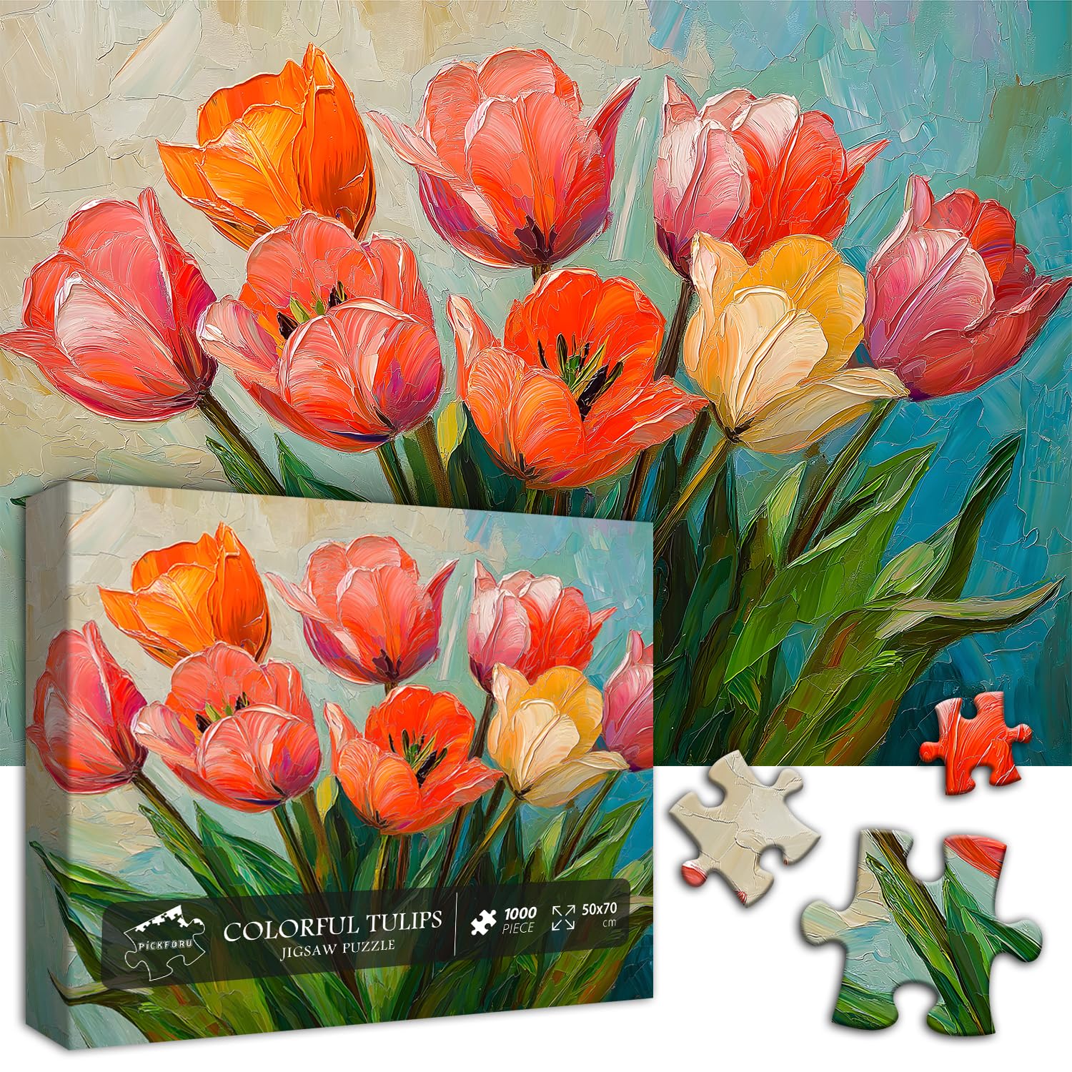 1000 Piece Flower Garden Jigsaw Puzzle For Adults - Colorful Floral Plant Pot Puzzle, Spring Tulip & Daisy Design - View #3