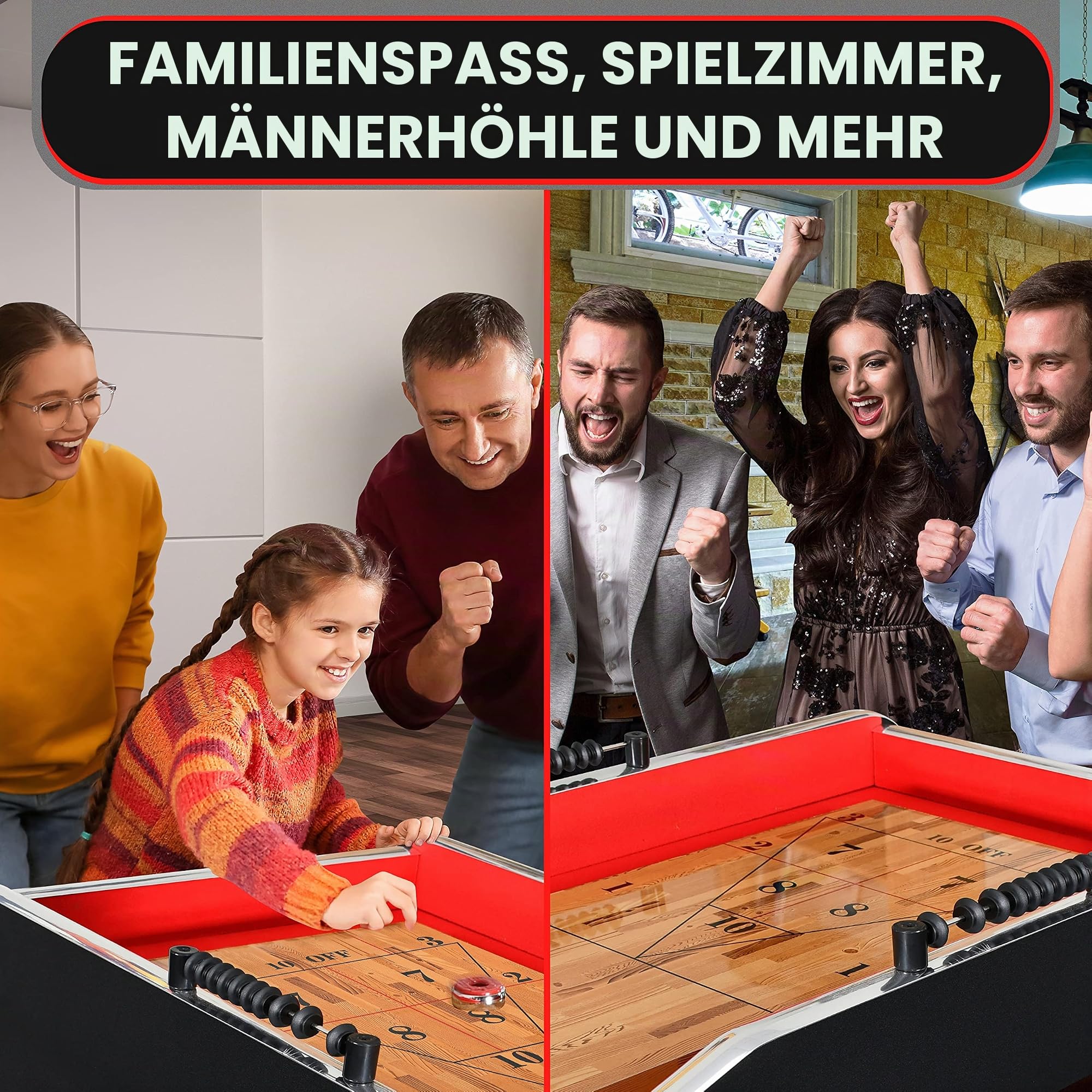 SereneLife Shuffleboard Holz - Lustiges Tischspiel für Indoor & Outdoor - Set mit Pucks, Staub & Co.