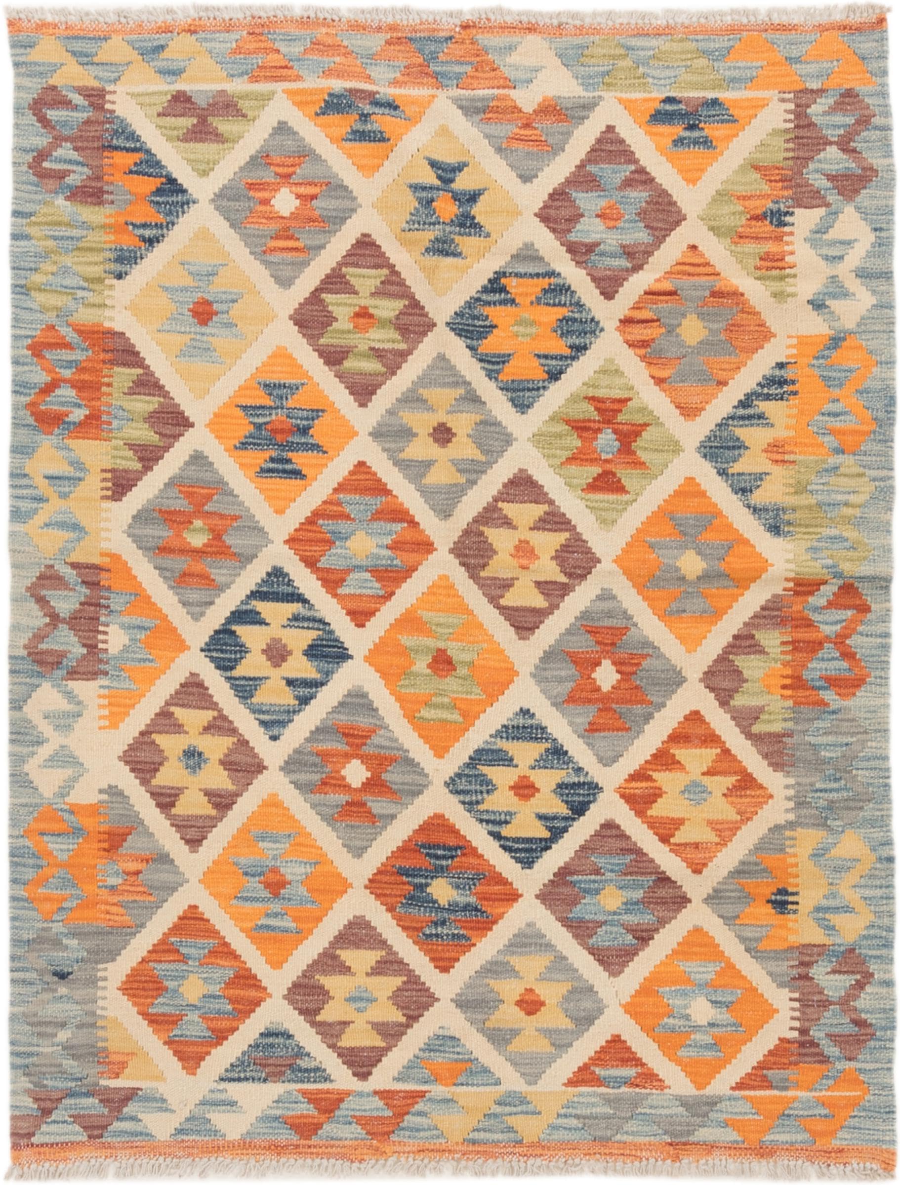 Tapis d'Orient Kilim Afghan 111x142 en pure laine authentique et tissage artisanal
