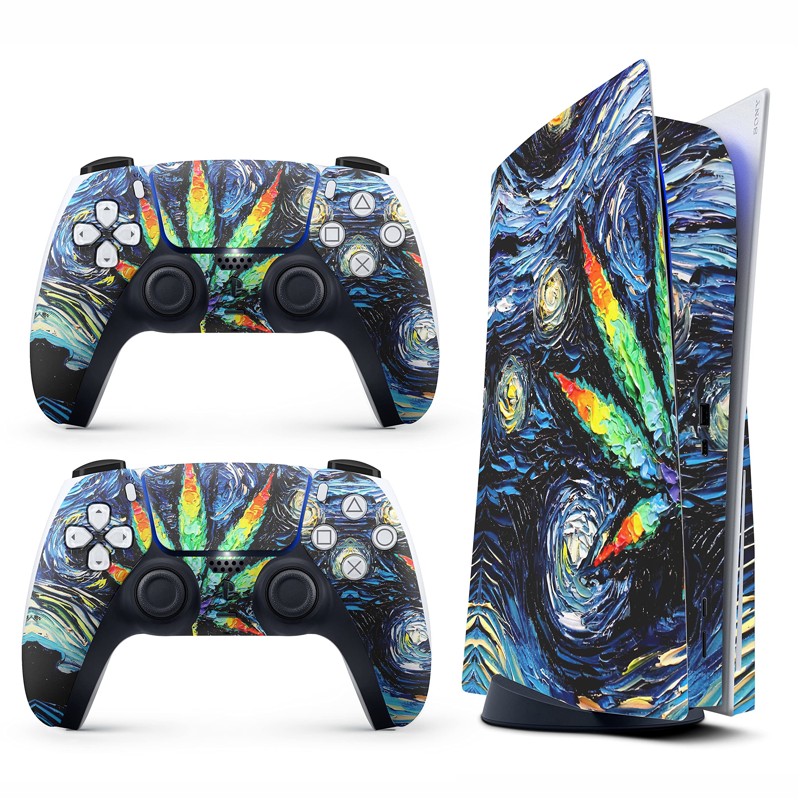 HK Studio PS5 Skin Sticker Disc Edition for Console, 2 Controllers - Hippie Night Design, No Bubble, Self-Adhesive, Vinyl Decal for Covering PS5 Faceplate - PS5 Console Skin - Playstation 5 Skins