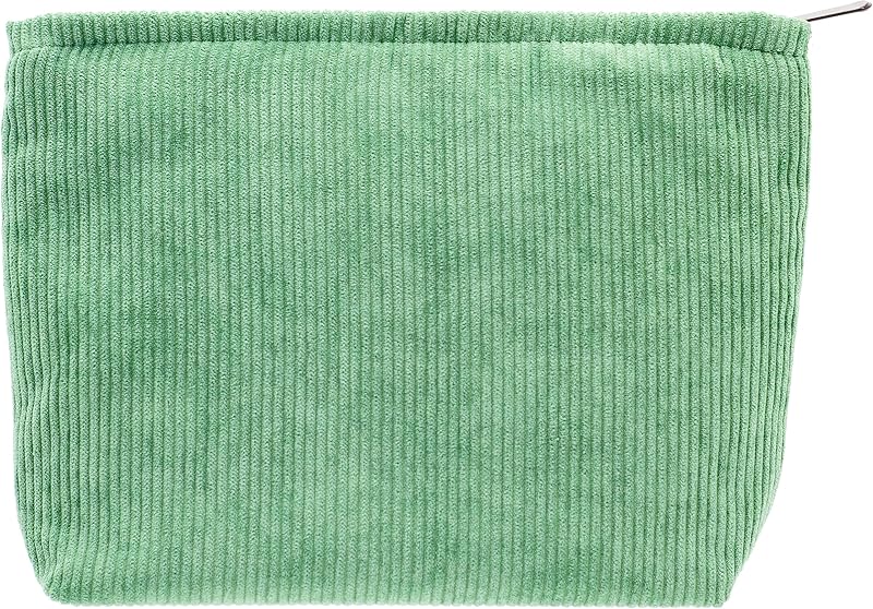 Necessaire plana PAZIMIIK de veludo cotelê verde com zíper