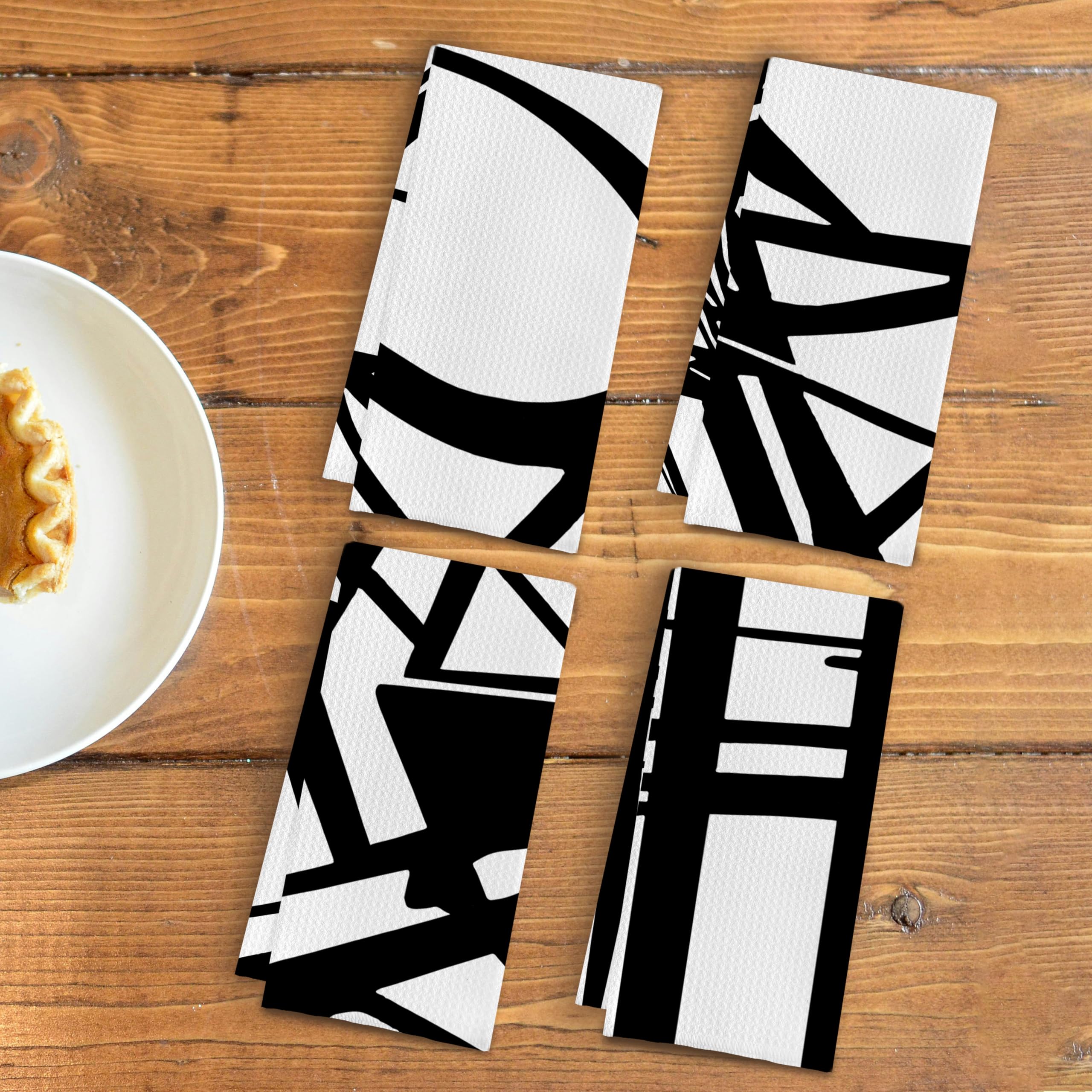 Juego de 4 paños de cocina abstractos en blanco y negro, toallas de mano decorativas modernas de mediados de siglo para baño, cocina, decoración moderna del hogar, 16 x 24 pulgadas