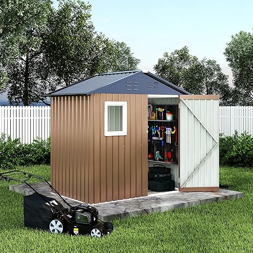 6x4 FT Outdoor Metal Storage Shed with Window – Lockable Doors & Air Vents, Large Garden Tool Shed for Backyard, Patio, Lawn