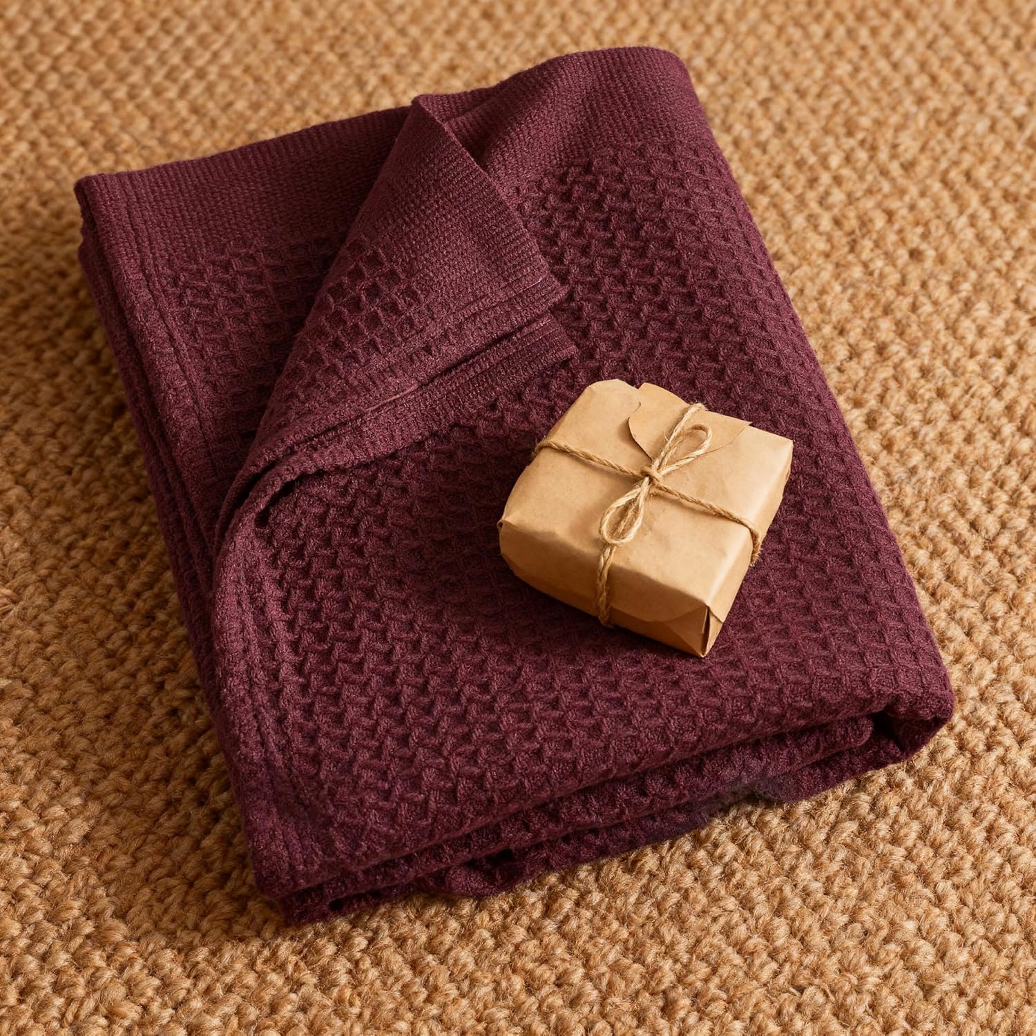 Bedsure Gentlesoft 100% Cotton Blanket Queen Size for Bed - Breathable and Soft for Spring Summer, Thick Cozy Waffle Weave Blanket Gifts for Women, Burgundy, 90x90 Inches - Image 5