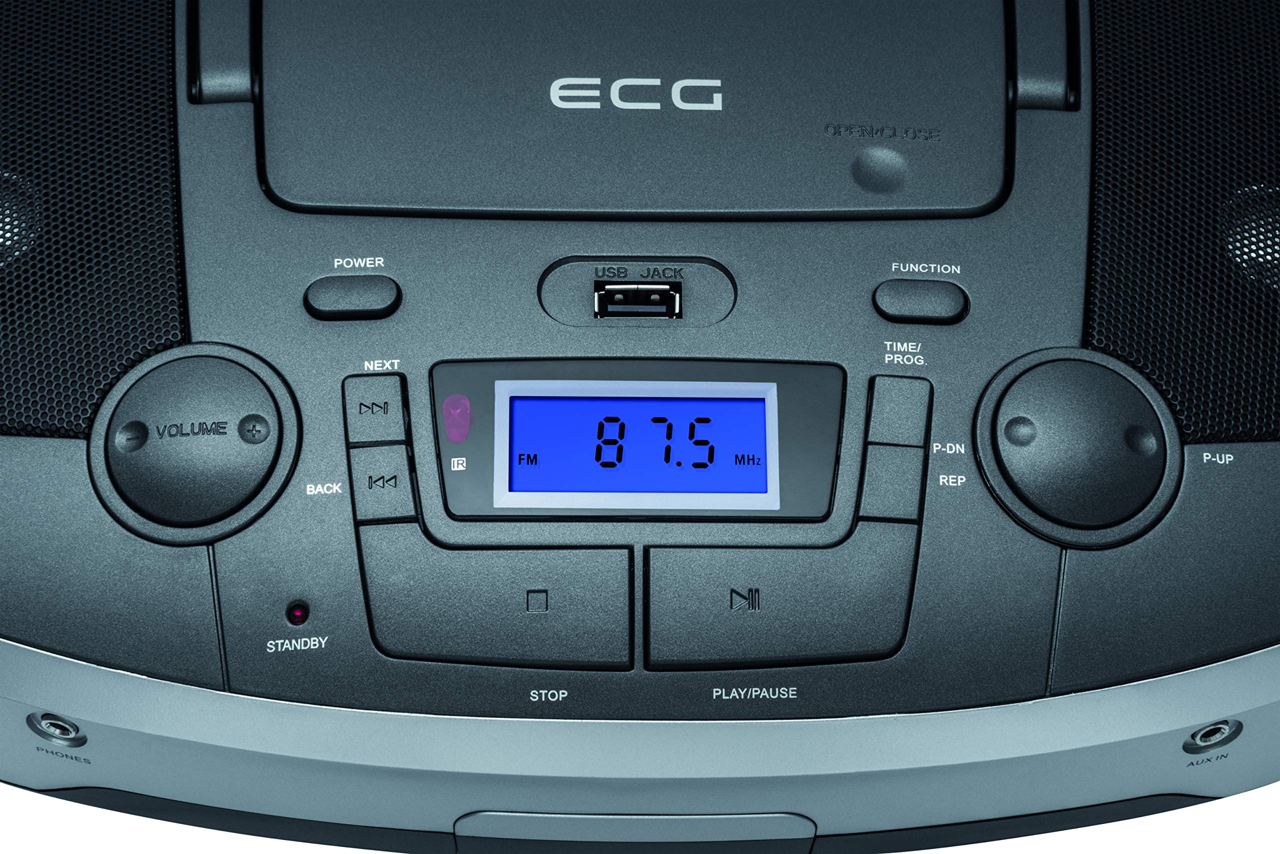 ECG CDR 1000 U Titan radio CD z USB – CD, CD-R/RW; wejście MP3; wejście AUX; 30 ustawień tunera; wyświetlacz LCD z podświetleniem; pilot zdalnego sterowania, szaro-srebrny