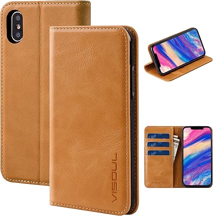 Amazon Co Jp Visoul Iphone Xs ケース 手帳型 液晶フィルム付き Iphone X ケース アイフォンxsケース 本革 レザーケース Ic カード入れ スマホケース 耐衝撃 全面保護 マグネット式 横置き カーキ 家電 カメラ