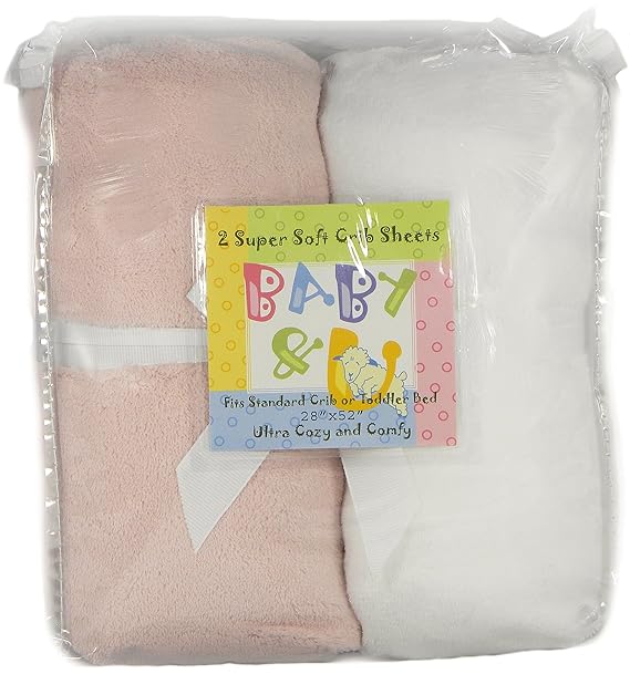 FITTED CRIB SHEETS Set of 2 Super Soft Fleece Pink & Ivory for the Baby Girl Baby