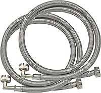 Eastman 5FT Braided Stainless Steel Washing Machine Hoses with 90° Elbows, 2-Pack, 3/4" FHT Leak-Proof Connectors