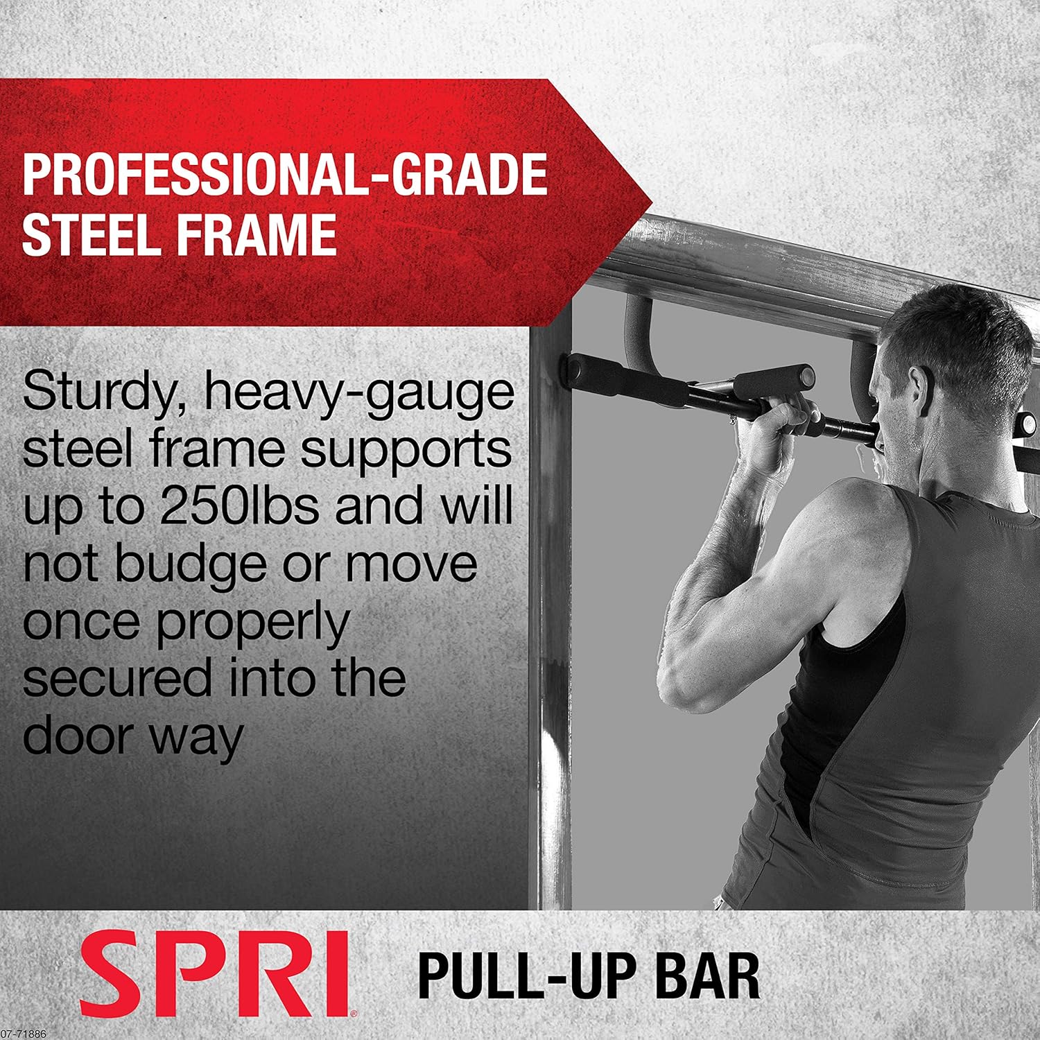 SPRI Pull Up Bar - 12 Grip Position Premium Heavy Duty Steel Frame & Foam Covered Handles | Supports 300lbs | Pullup Bar Fits Most Door Ways (Up to 32"W), Black