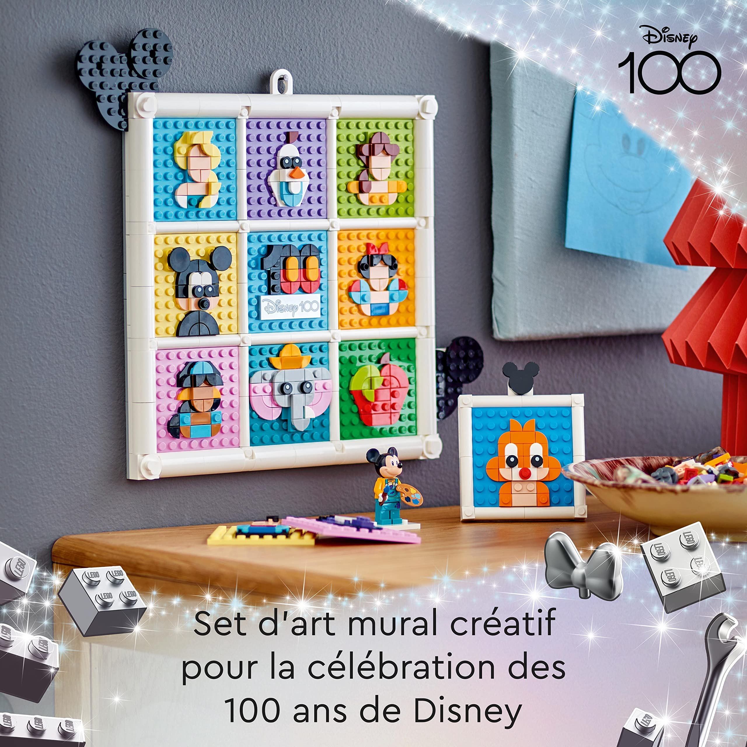 LEGO Disney 100 Ans d'Icônes Disney, Set de Création d'art Mural de Personnages, 72 Motifs de Mosaïque Amusants à Créer, Incluant la Minifigurine de Mickey Mouse, Jouet pour Enfants 43221