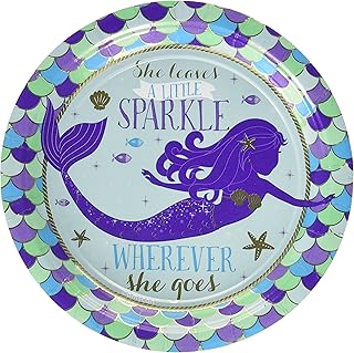 Amscan 541975 Metallic Round Plates | Mermaid Wishes Collection | Birthday | 8 pcs