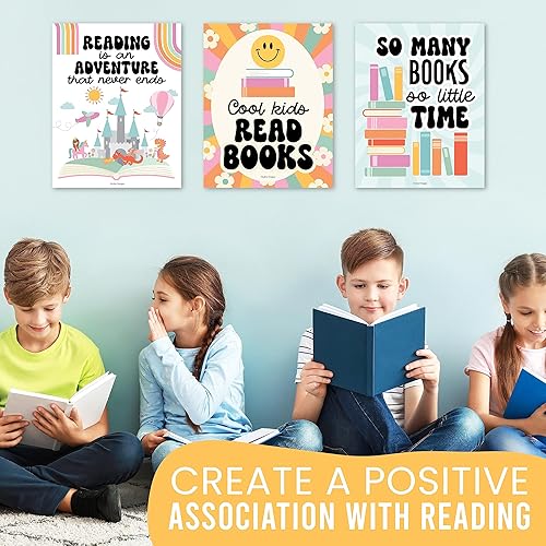 Miniatura 6 de Hadley Designs 6 carteles de lectura retro para decoración de biblioteca de aula para la escuela, carteles de lectura para escuela primaria, juegos