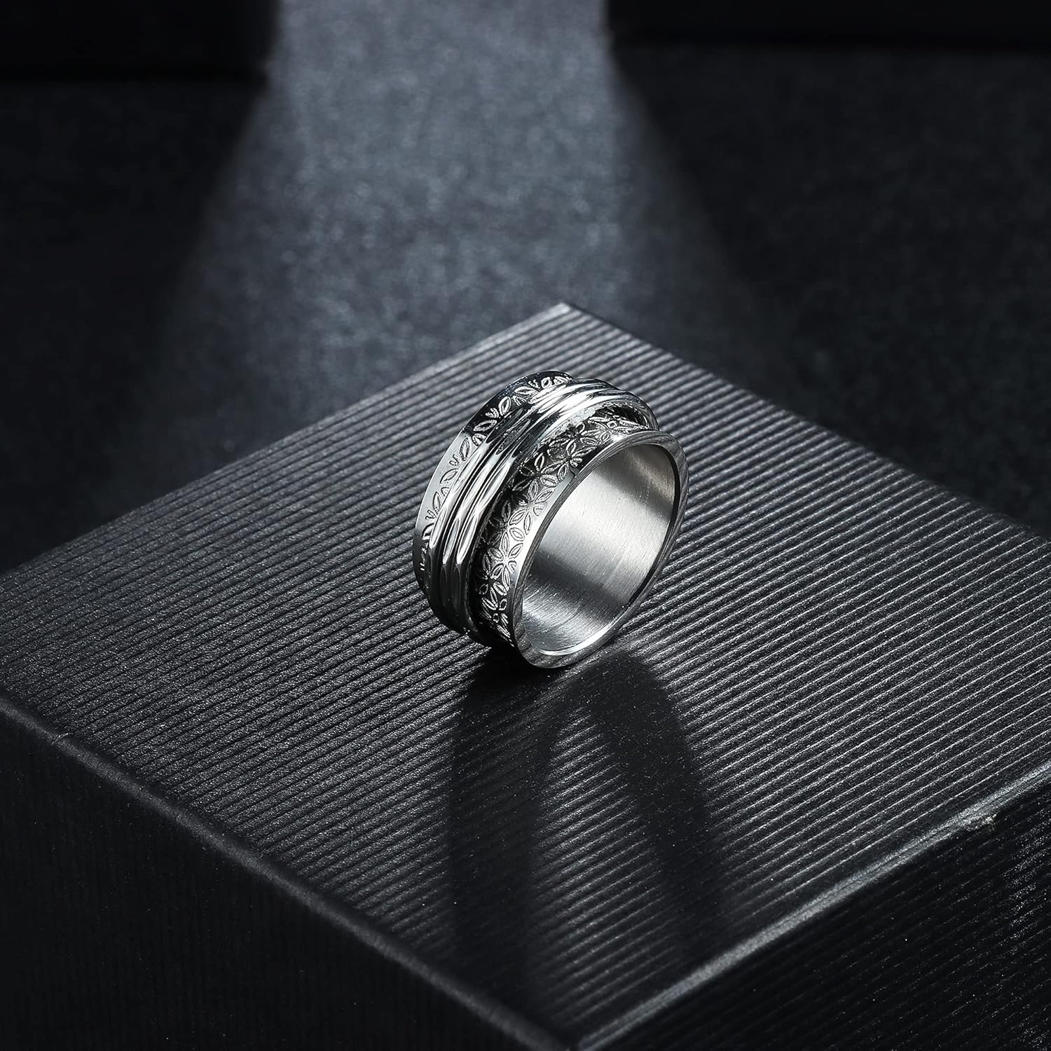 Magitaco Stainless Steel Spinner Rings Fidget Band Rings Moon Star Flower Butterfly Anxiety Rings for Women Men