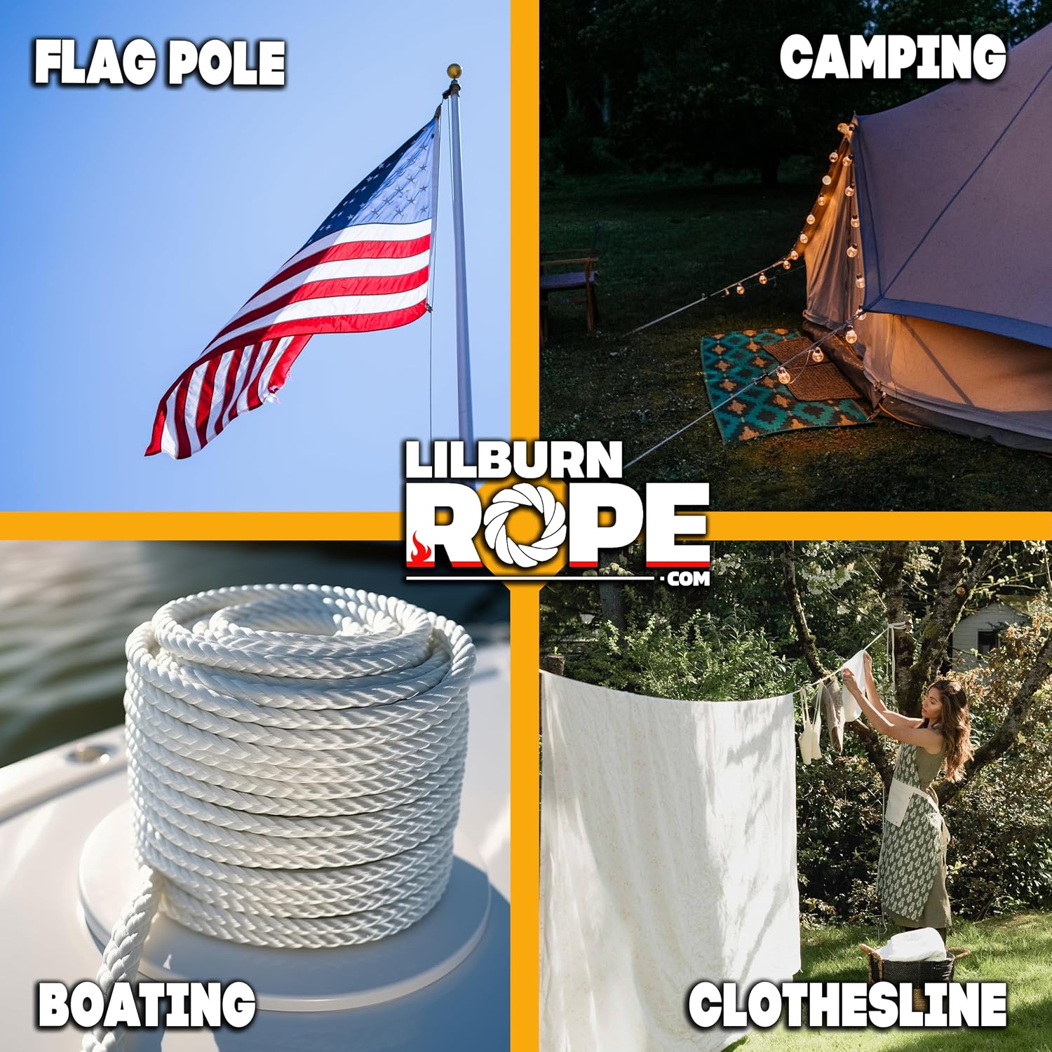 Diamond Braid Nylon Lightweight White Rope - 1/8" x 50 Foot Coil - Thick Cord, Flag Pole, Outdoor, Sailing, Clothes Line, Tarp Tie Down