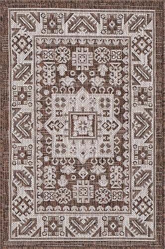 Miniatura 393 de Rugs.com Outdoor Aztec Collection Alfombra – 4 x 6 pies alfombra de tejido plano gris carbón perfecta para salas de estar, grandes comedores, planos