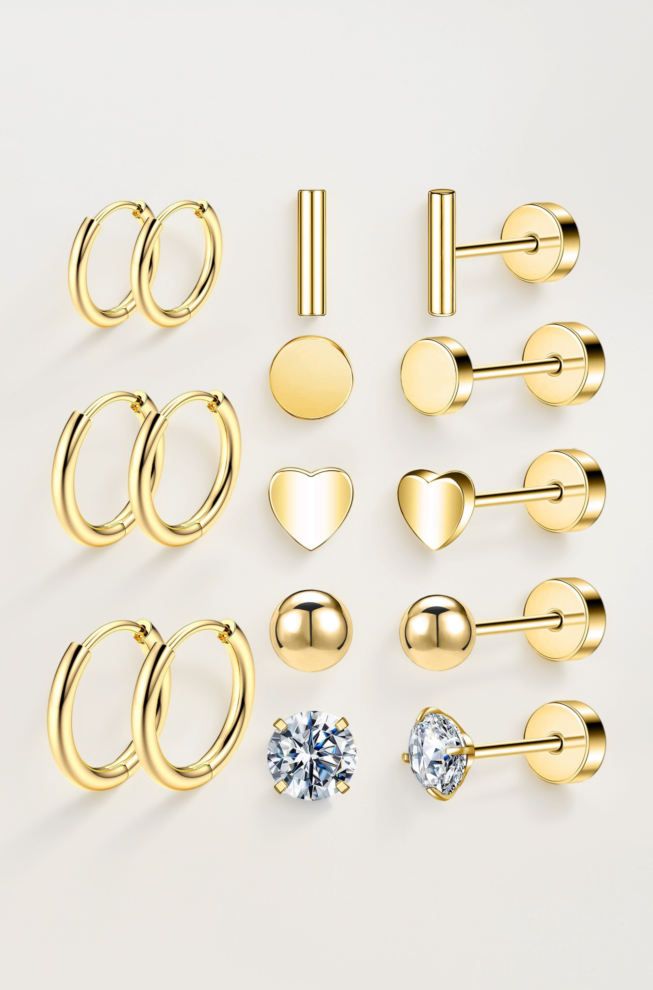 Versatile 8 Pairs Titanium Earrings for Sensitive Ears - Polka Dot Ball Opal Cubic Zirconia, 20 Gauge, Pure Titanium Stud and Ring Earrings Set - G23 Flat Back Titanium Earrings for Women