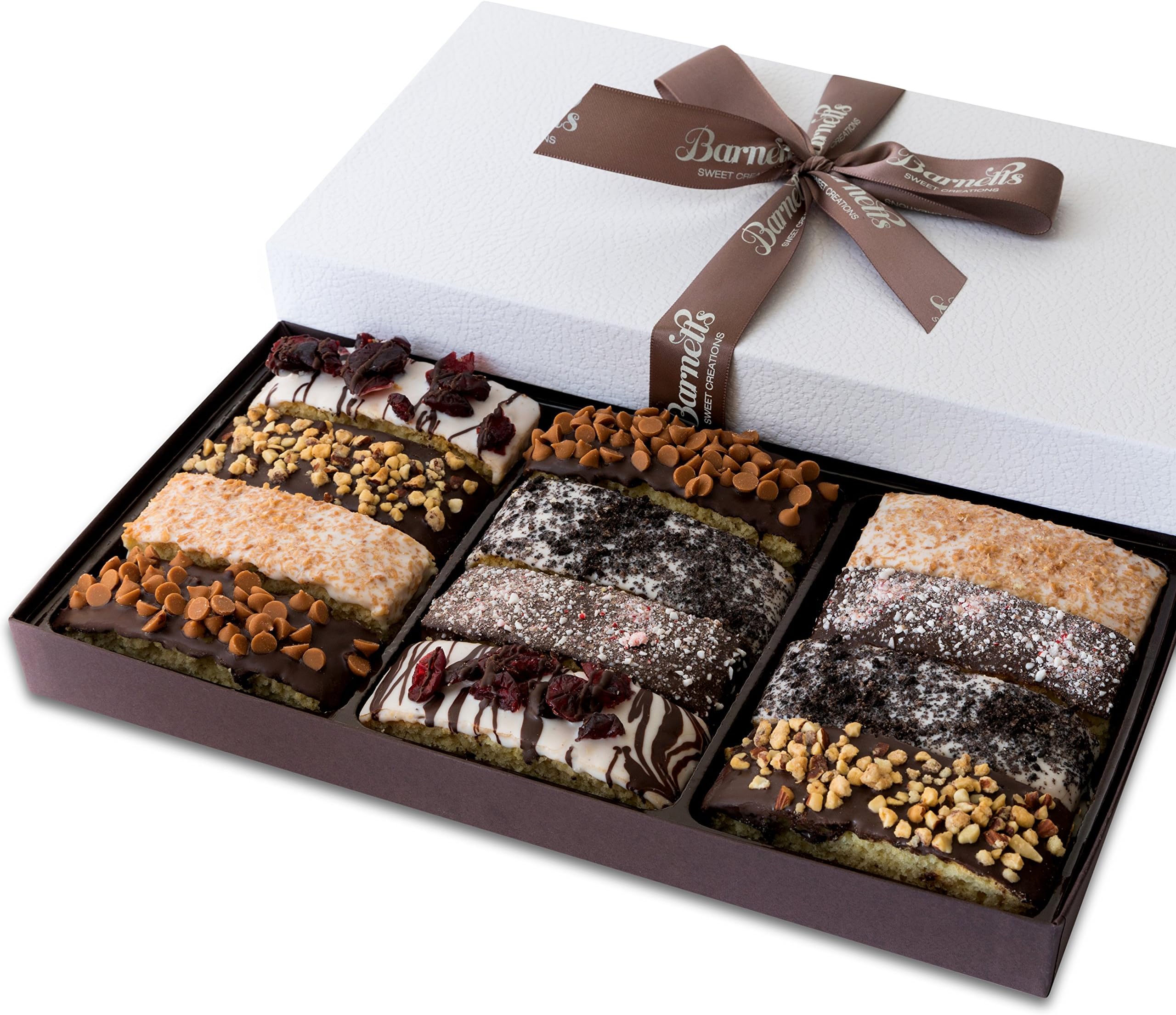 Barnetts Fathers Day 12 Chocolate Biscotti Gift Box, Gourmet Cookie Gifts Basket for Him and Her, Food Delivery, Fancy Cookies Candy Box Baskets Ideas for Men, Dad, Father, Grandfather, Husband, Brother, Son, Grandson,