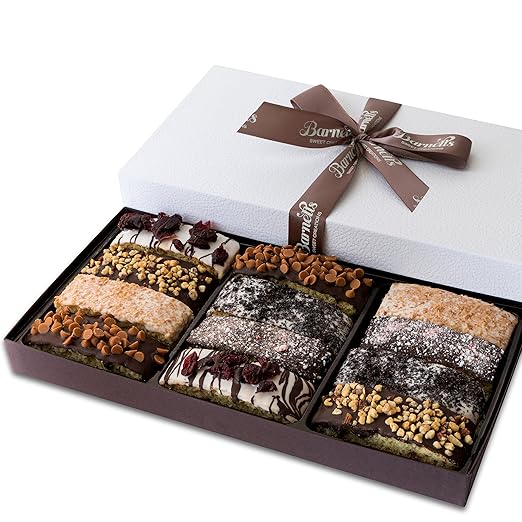 Barnetts 12 Chocolate Biscotti Gift Basket, Gourmet Cookies Gifts for Food Delivery, Ideas for Dad, Husband, Brother, Son, Grandfather, Girlfriend, Grandmother, Daughter, Mother