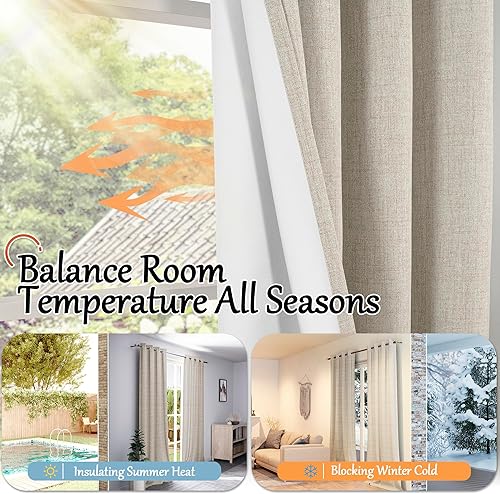 Miniatura 6 de Cortinas opacas de lino de 40 pulgadas de largo para ventana corta de cafetería, aislamiento térmico, bloqueo de luz, cortinas de arpillera de