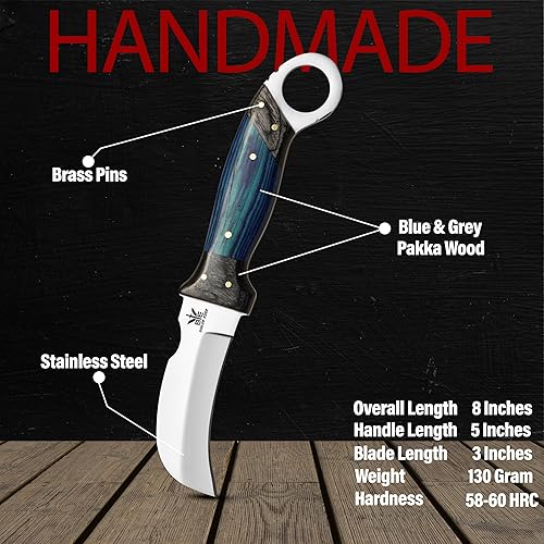 Miniatura 10 de Cuchillo de acero hecho a mano con funda de cuero, cuchillo utilitario resistente, cuchillo de electricista para desollar alambre para profesional