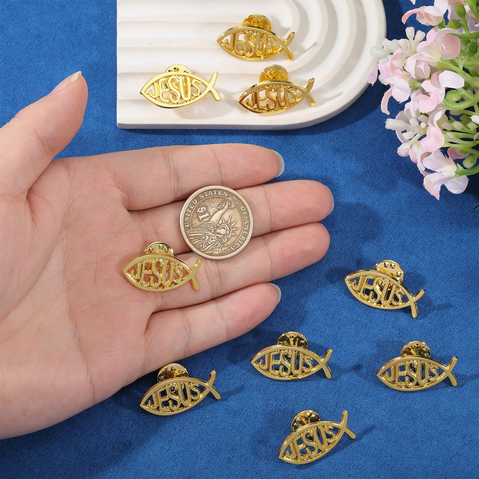 12 pezzi Gesù pesce spilla Gesù pesce spilla in lega cappotto camicia collare accessori per zaino abbigliamento maglione giacca decorazione platino