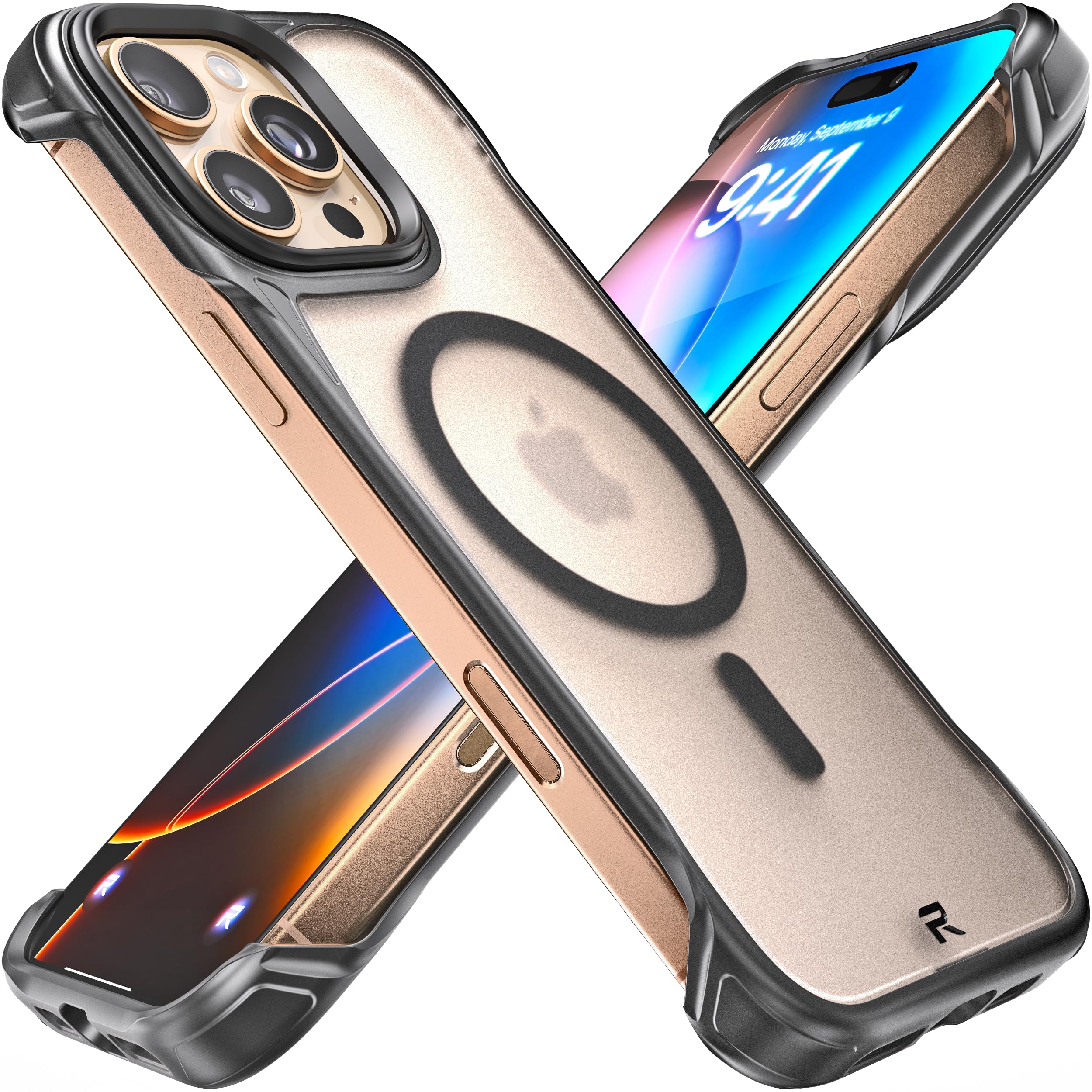 REBEL Custodia trasparente per iPhone 16 Pro Max [serie Frosted Flex] Lati esposti per il comfort, forte compatibile con MagSafe, texture opaca, protettiva antiurto, custodia senza cornice aggiornata,