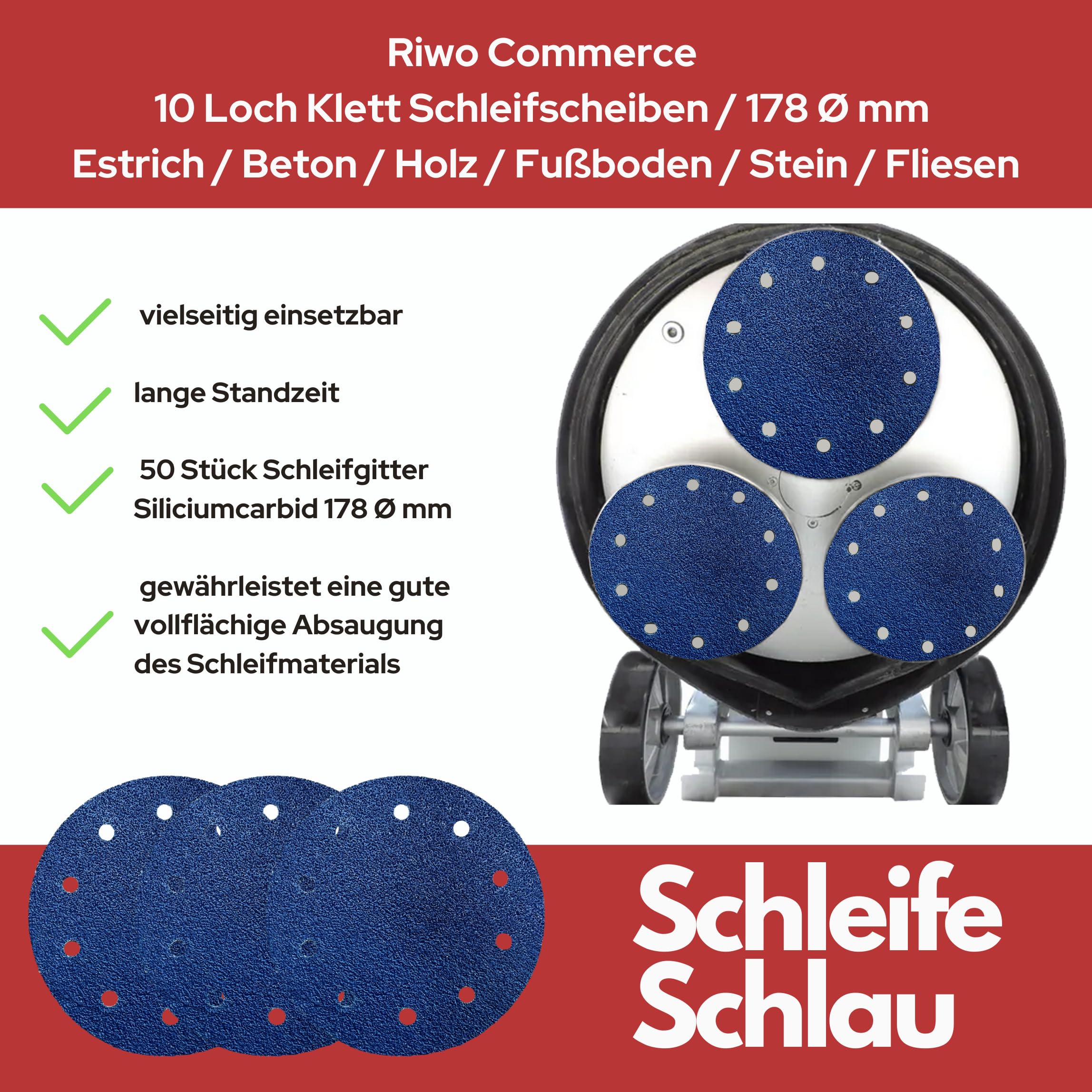 Discos resistentes abrasivos de circonio de gancho y bucle, 10 agujeros, apto para lijadora orbital - excentrica o Pallmann Spider Ø 178 mm grano 36 (50 unidades)