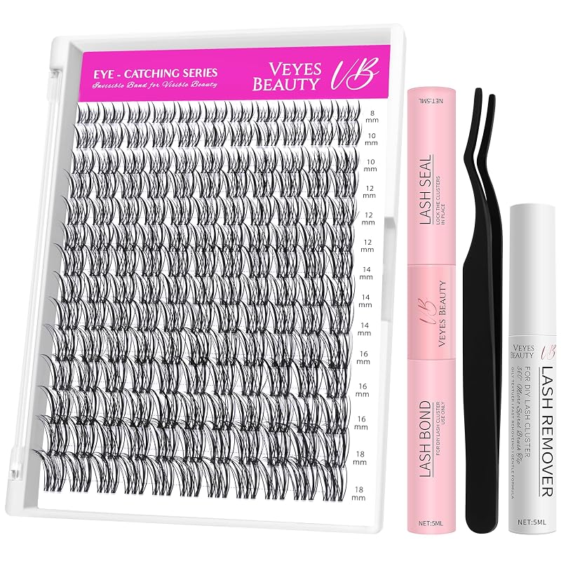 Kit de cílios em tufos VEYESBEAUTY Eye-Catching Series, comprimentos de 8 a 18 mm