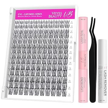 VEYESBEAUTY Lash Clusters Kit Eye-Catching Series Lash Extensions Flutter | Individual Lash Extensions DIY Dramatic Eyelash Wispy Faux Mink Lash Mixed Length Tray with Bond & Seal, Applicator at Home