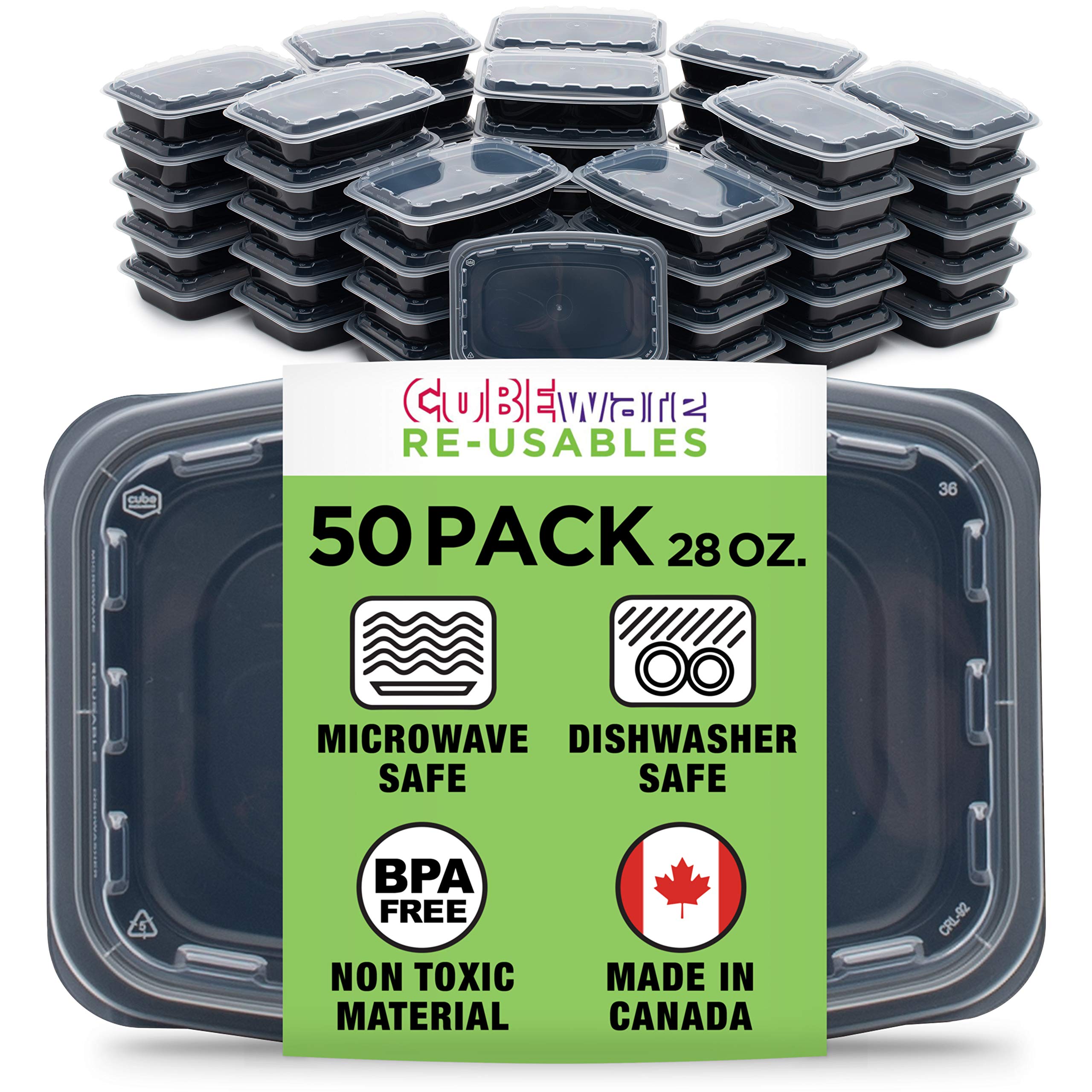 50-Pack Snap-Seal, Microwavable, Dishwasher Safe, Reusable Food Storage Bento Box (28 oz, BPA Free)