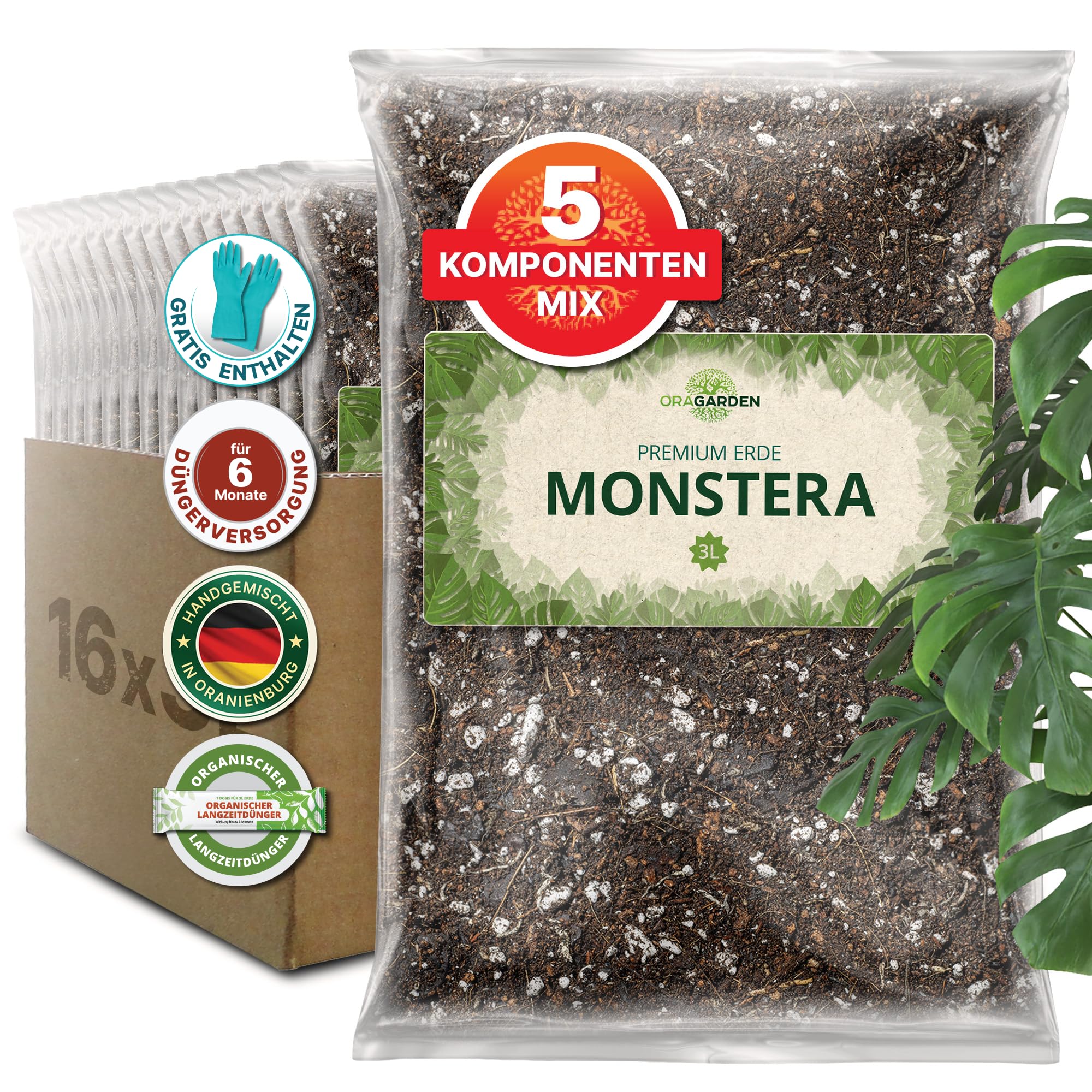 OraGarden Monstera Erde | 48L Substrat für Pflanzen, Palmen, Blumen