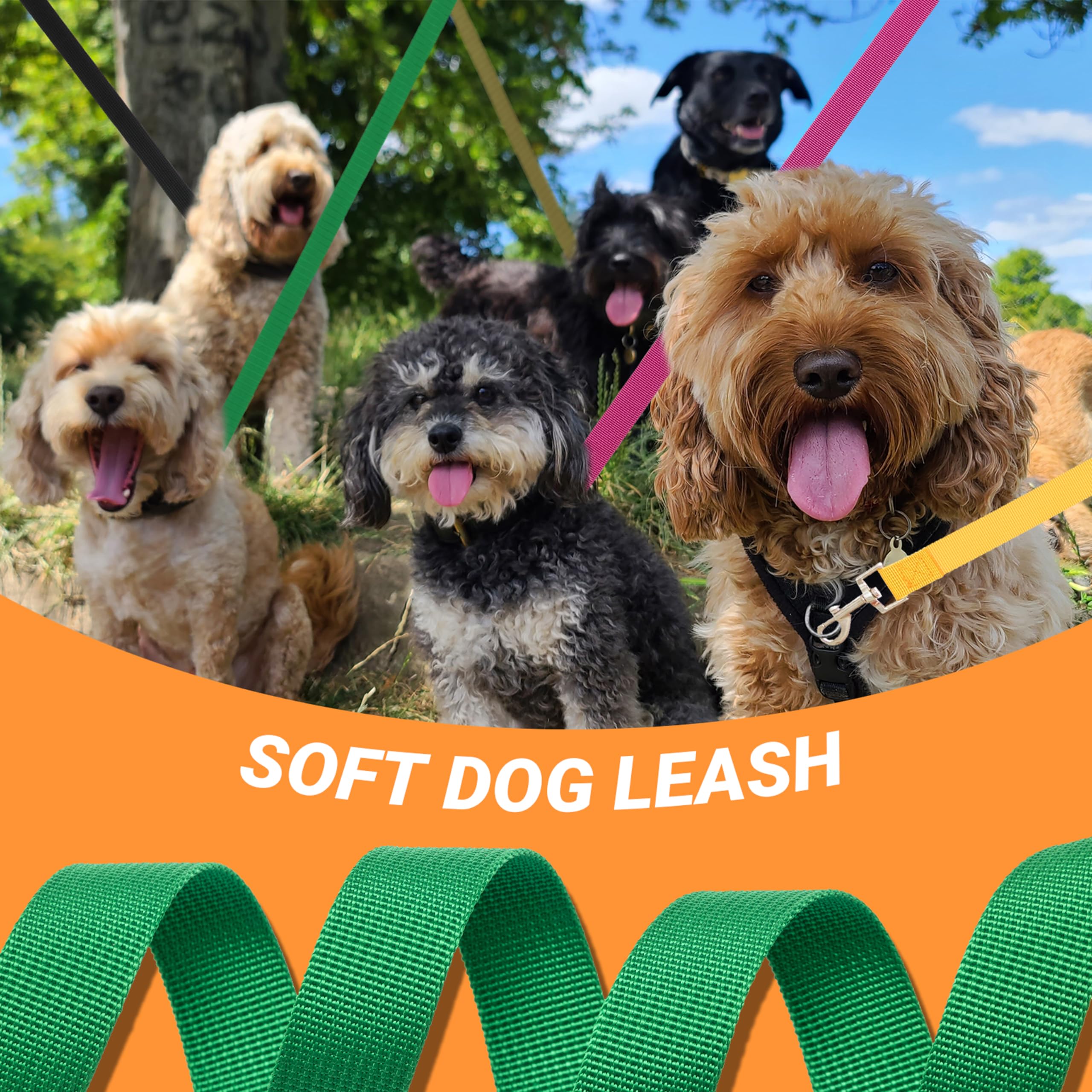 24 correas para perros pequeños, medianos y grandes, correa corta de 6 pies con gancho giratorio para caminar, entrenar, senderismo, rescate, aseo, refugio, al aire libre