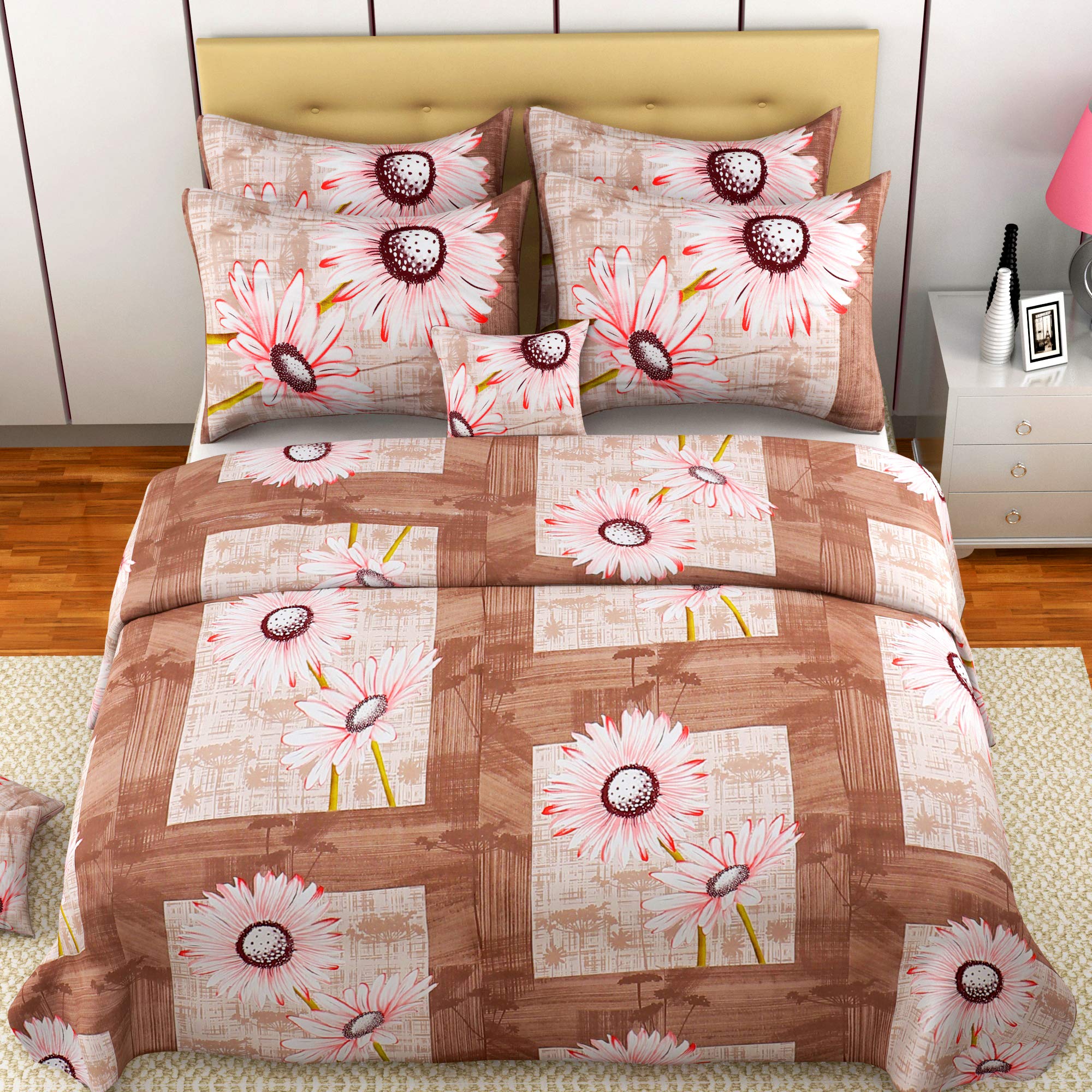 MAFATLALTropical by MAFATLAL, 100% Soft Cotton Bedsheets for Double Bed with 2 Pillow covers, Hypoallergenic, Fade Resistant, 300 TC King size Luxurious Bedding Set Combo (Brown)