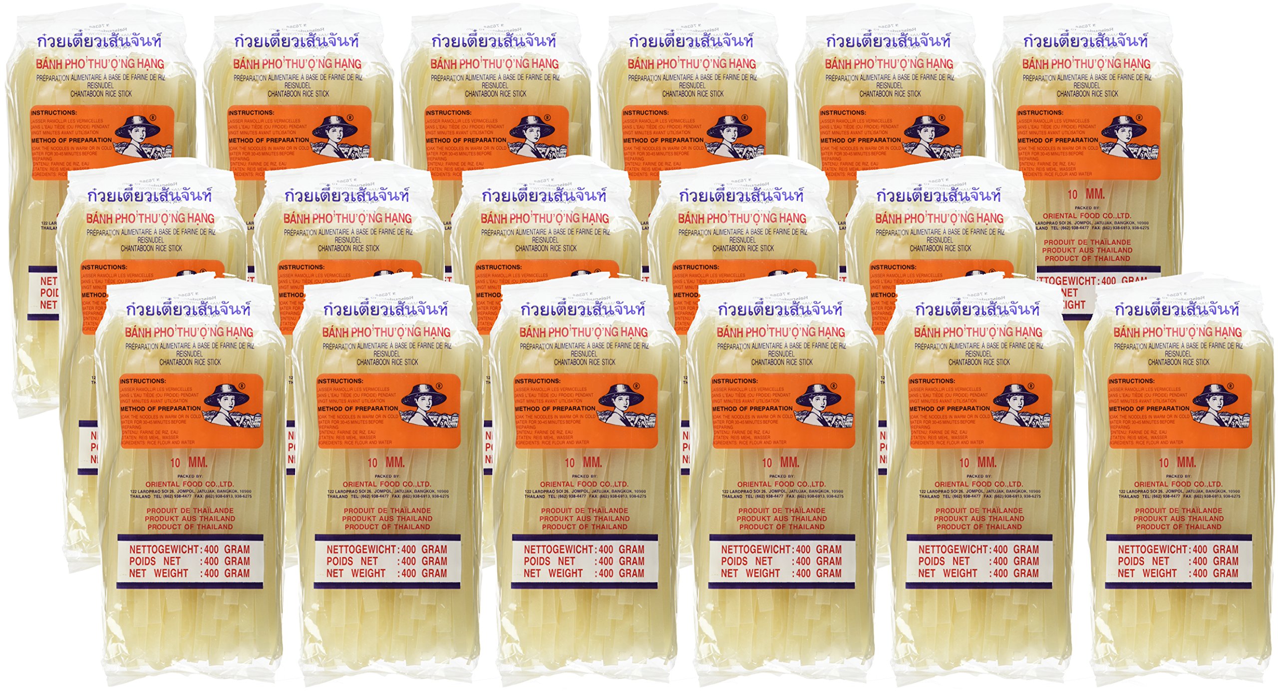 Farmer Reisnudeln – Thailändische, 10 mm breite Reisbandnudeln aus Reismehl – 17 x 400 g