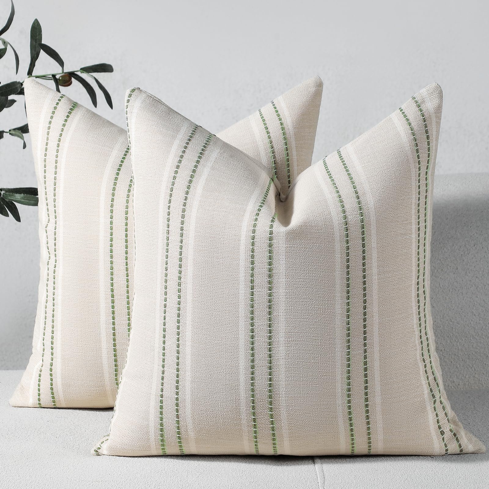Hckot Sage Green Decorative Throw Pillow Covers 24x24 Striped Pillow Cover