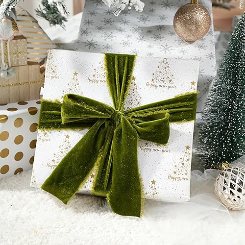 Miniatura 5 de MAYREEL Cinta de terciopelo verde musgo de 2 pulgadas rasgado a mano de seda verde oliva con borde deshilachado para ramos de novia, invitaciones,