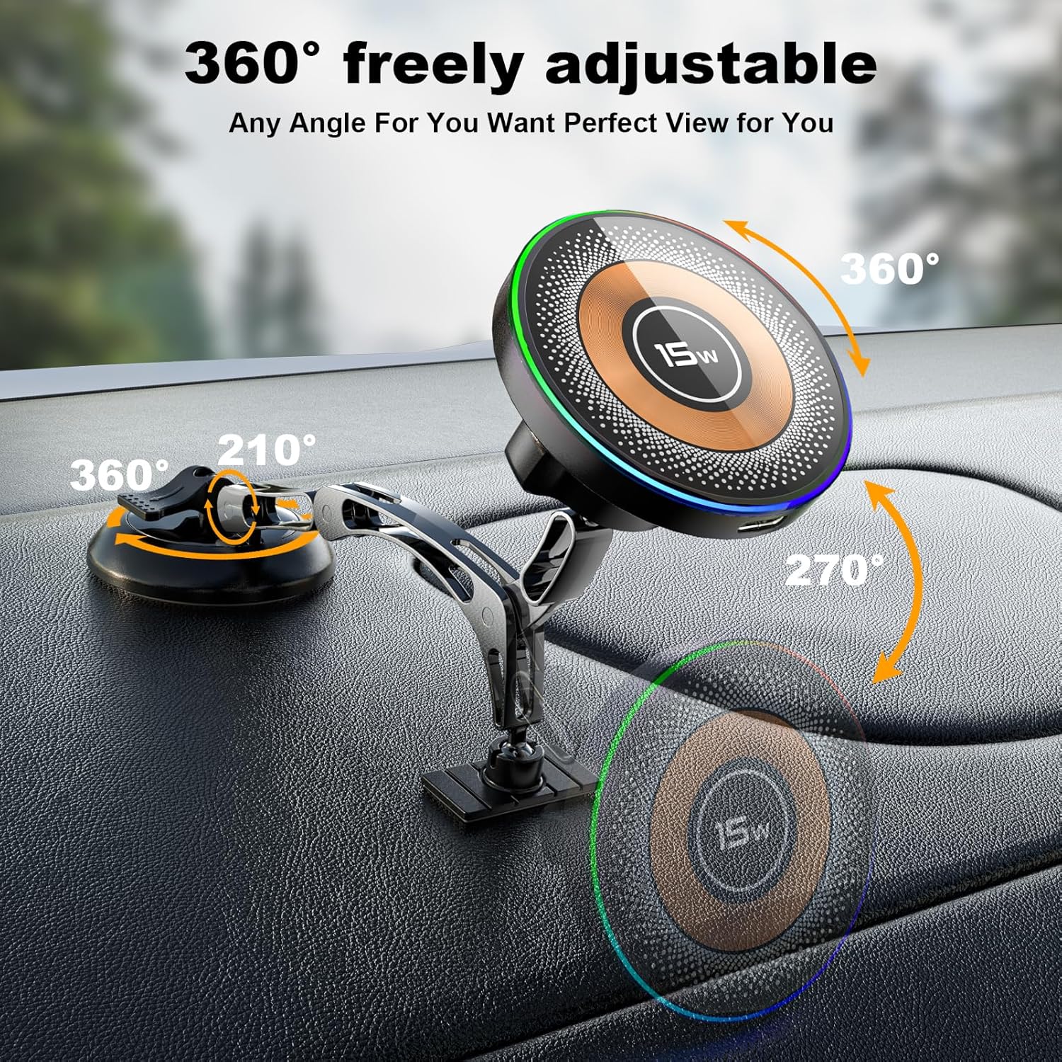 MagSafe Car Mount Charger, 2 in 1 Magnetic Phone Holders for Car, 15W Fast Charging Mag Safe Car Charger Stick on Dashboard Windshield, Car Accessories for iPhone 17/16/15/14/13/12 Series