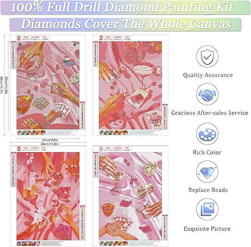 Miniatura 2 de KICHANG Juego de 4 piezas de pintura de diamante vintage rosa para adultos, kits de arte de diamantes 5D, diamantes redondos de taladro completo,