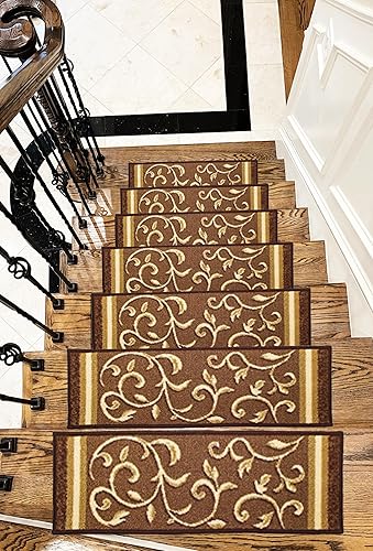 Miniatura 36 de Gloria Alfombra antideslizante para peldaños de madera, alfombras de goma antideslizante para escaleras, juego de 7 alfombras de escalera rojo