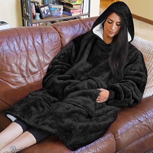 Miniatura 8 de Solaris - Sudadera tipo manta con capucha, cálida, supersuave y acogedora, bolsillo para mascota, de sherpa, unisex, con bolsillo grande, el mejor