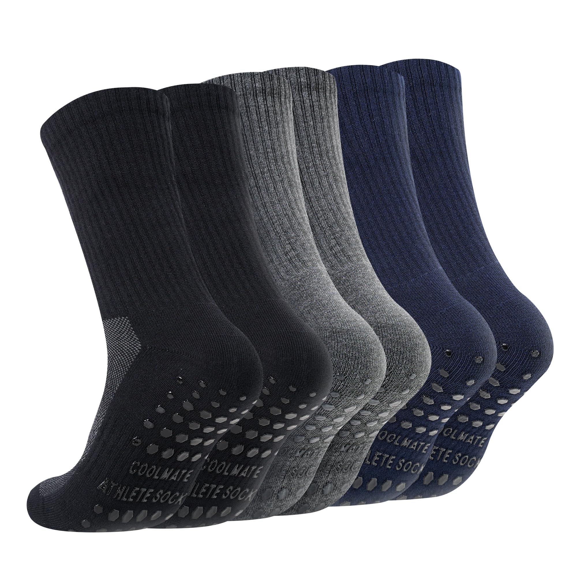 CoolMate Mens Grip Socks, Non Slip Athletic Socks for Pilates, Yoga