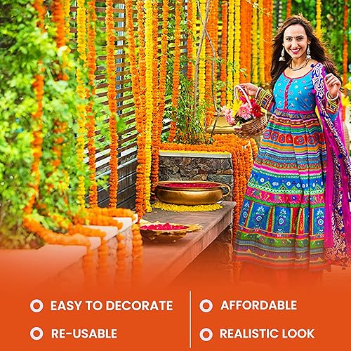 Miniatura 3 de Guirnalda de caléndula para decoración de flores artificiales indias de caléndula de 5 pies para Diwali, Navidad, fiesta, telón de fondo de boda,