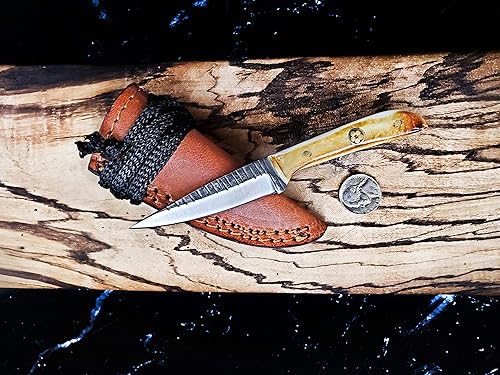Miniatura 9 de Titan International Knives Skinning Knife TC-30 Carbon 1080 Steel Handmade Utility Neck Knife EDC Fixed Blade Color Coated & Hand Pounded