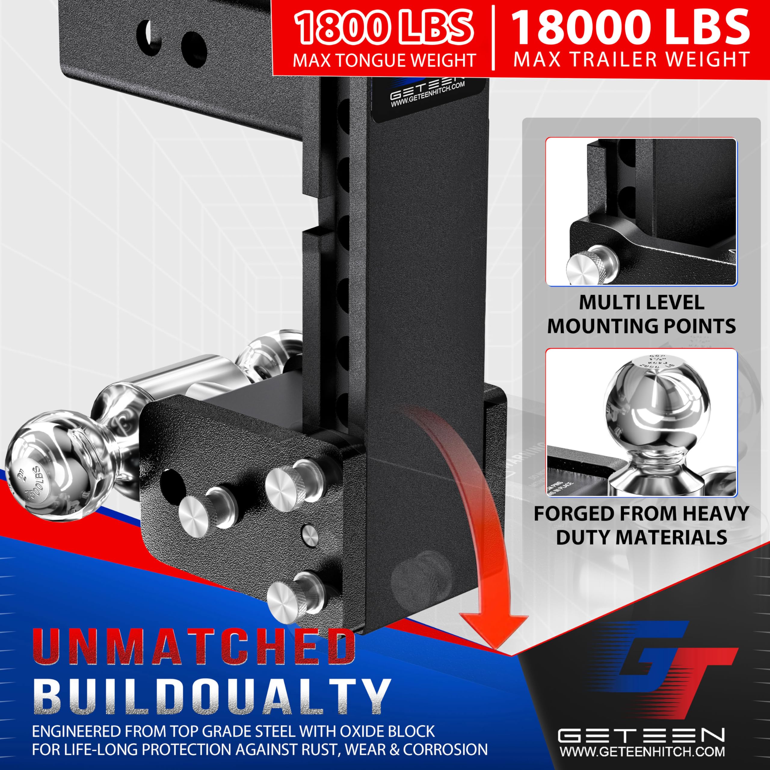 Geteen Trailer Hitches, Adjustable Trailer Hitch Ball Mount - Fits 2.5